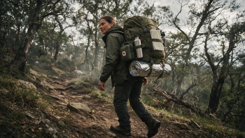How to survive anything: Person carrying essential emergency supplies during an outdoor survival situation